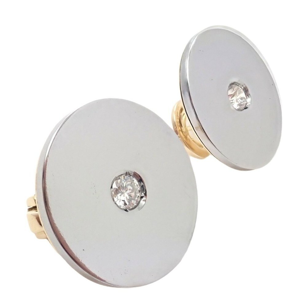 Rare! Authentic Bvlgari Bulgari 18k Yellow + White Gold Diamond Disc Earrings​